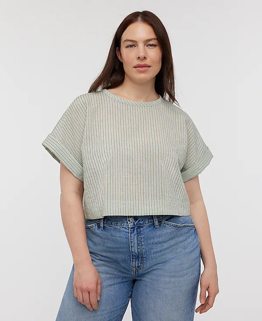 Madewell Faye Techy Stripe Dolman Crop Top Stripe Pistachio S NWT